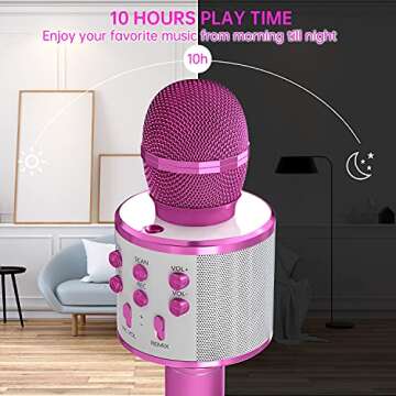 OVELLIC 2 Pack Karaoke Microphone for Kids, Wireless Bluetooth Karaoke Microphone for Singing, Portable Handheld Mic Speaker Machine, Great Gifts Toys for Girls Boys Adults All Age (Purple)