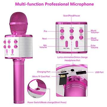 OVELLIC 2 Pack Karaoke Microphone for Kids, Wireless Bluetooth Karaoke Microphone for Singing, Portable Handheld Mic Speaker Machine, Great Gifts Toys for Girls Boys Adults All Age (Purple)