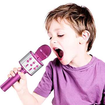 OVELLIC 2 Pack Karaoke Microphone for Kids, Wireless Bluetooth Karaoke Microphone for Singing, Portable Handheld Mic Speaker Machine, Great Gifts Toys for Girls Boys Adults All Age (Purple)