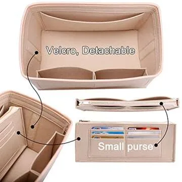 Doxo Purse Organizer Insert for Handbags & Base Shaper Combination,Tote Bag Organizer Insert Suitable to Lv Speedy 25,NeoNoe MM,Noe,Book Tote S,C.oach City 30,Long Champ Le-pliage S and More (M-Beige)