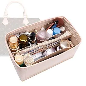 Doxo Purse Organizer Insert for Handbags & Base Shaper Combination,Tote Bag Organizer Insert Suitable to Lv Speedy 25,NeoNoe MM,Noe,Book Tote S,C.oach City 30,Long Champ Le-pliage S and More (M-Beige)