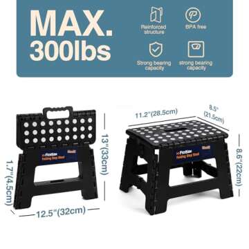 Flottian 9" Folding Step Stool for Adults and Kids Holds Up to 300 lbs,Non-Slip Folding Stools with ...