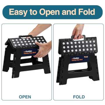 Flottian 9" Folding Step Stool for Adults and Kids Holds Up to 300 lbs,Non-Slip Folding Stools with Portable Handle, Compact Plastic Foldable Step Stool for Bathroom,Bedroom, Kitchen Black