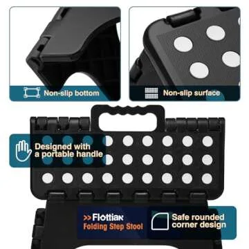 Flottian 9" Folding Step Stool for Adults and Kids Holds Up to 300 lbs,Non-Slip Folding Stools with Portable Handle, Compact Plastic Foldable Step Stool for Bathroom,Bedroom, Kitchen Black