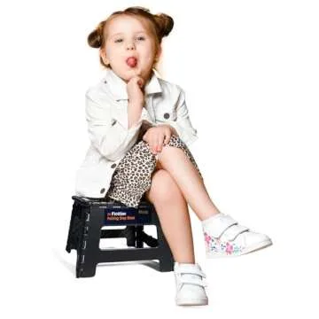 Flottian 9" Folding Step Stool for Adults and Kids Holds Up to 300 lbs,Non-Slip Folding Stools with Portable Handle, Compact Plastic Foldable Step Stool for Bathroom,Bedroom, Kitchen Black