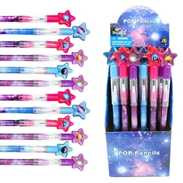 TINYMILLS 24 Pcs Galaxy Outer Space Multi Point Stackable Pencil with Eraser for Outer Space Galaxy ...