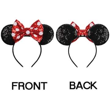 KARETT Mouse Ears Bow Headbands, Sparkle Mouse Ears Headband Glitter Hair Band for Party Princess De...