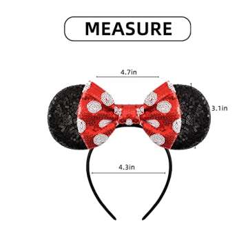 KARETT Mouse Ears Bow Headbands, Sparkle Mouse Ears Headband Glitter Hair Band for Party Princess Decoration Cosplay Costume