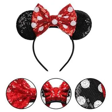 KARETT Mouse Ears Bow Headbands, Sparkle Mouse Ears Headband Glitter Hair Band for Party Princess Decoration Cosplay Costume