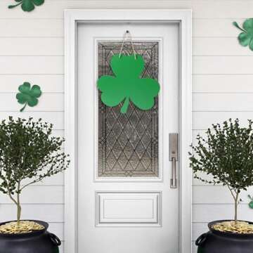 St Patricks Day Door Decorations Wooden Shamrock Hanging Sign for Holiday Farmhouse Home Front Porch and Wall Window Decor