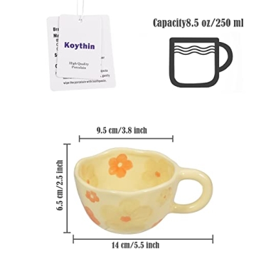 Koythin Ceramic Coffee Mug, Unique Flower Design, 8.5 oz