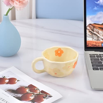 Koythin Ceramic Coffee Mug, Unique Flower Design, 8.5 oz