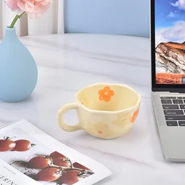 Koythin Ceramic Coffee Mug, Unique Flower Design, 8.5 oz