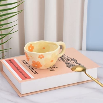 Koythin Ceramic Coffee Mug, Unique Flower Design, 8.5 oz