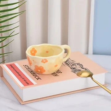 Koythin Ceramic Coffee Mug, Unique Flower Design, 8.5 oz