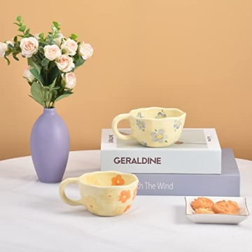 Koythin Ceramic Coffee Mug, Unique Flower Design, 8.5 oz