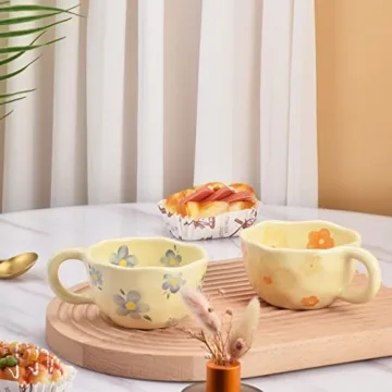 Koythin Ceramic Coffee Mug, Unique Flower Design, 8.5 oz