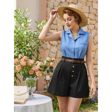 Belle Poque Women's Summer High Waisted Cotton Shorts