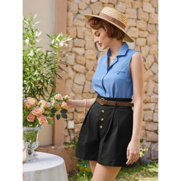 Belle Poque Women's Summer High Waisted Cotton Shorts