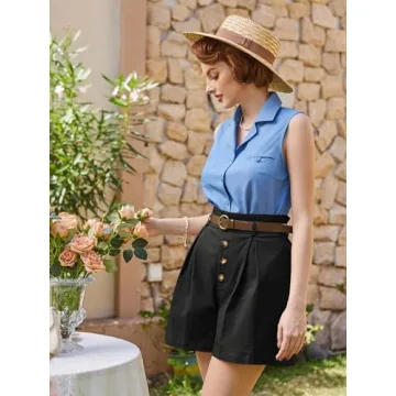 Belle Poque Women's Summer High Waisted Cotton Shorts