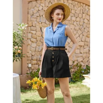 Belle Poque Women's Summer High Waisted Cotton Shorts