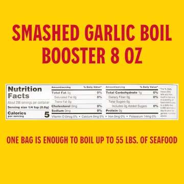 Louisiana Fish Fry Products Smashed Garlic Boil Booster - Garlic and Onion Flavors - Crab, Shrimp, Crawfish Seasonings, Mix and Spice Enhancer - Low Salt Cajun Seasoning 8 oz (Pack of 1 Sachet)