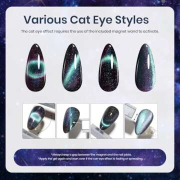 Beetles Cat Eye Gel Nail Polish, 6 Colors Black Purple Blue Galaxy Cat Eye Gel Polish Set, Milky Way Glitter Gel Nail Polish with Magnet Stick, Soak Off Uv Lamp Gel Cat Eye Nail Polish Gifts for Women