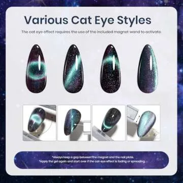 Beetles Cat Eye Gel Nail Polish, 6 Colors Black Purple Blue Galaxy Cat Eye Gel Polish Set, Milky Way Glitter Gel Nail Polish with Magnet Stick, Soak Off Uv Lamp Gel Cat Eye Nail Polish Gifts for Women