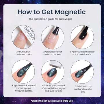 Beetles Cat Eye Gel Nail Polish, 6 Colors Black Purple Blue Galaxy Cat Eye Gel Polish Set, Milky Way Glitter Gel Nail Polish with Magnet Stick, Soak Off Uv Lamp Gel Cat Eye Nail Polish Gifts for Women