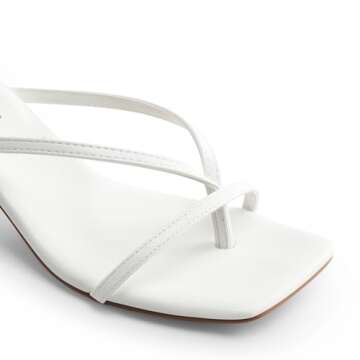 DREAM PAIRS Women's kitten Low Strappy Lace Up Heels Open Square Toe Thong Ankle Strap Heels Sexy Fashion Comfort Dress Shoes Party Sylvestra Pumps Heeled Sandals,Size 8,White-Pu,SDHS2405W