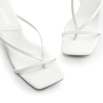 DREAM PAIRS Women's kitten Low Strappy Lace Up Heels Open Square Toe Thong Ankle Strap Heels Sexy Fashion Comfort Dress Shoes Party Sylvestra Pumps Heeled Sandals,Size 8,White-Pu,SDHS2405W