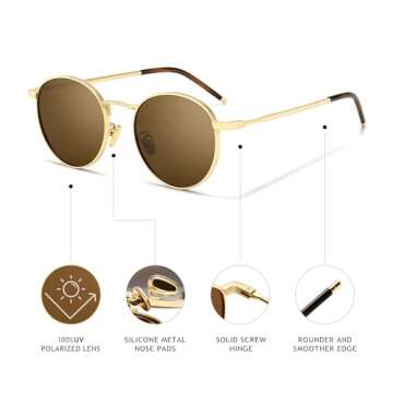 SUNGAIT Ponderable Metal Round Sunglasses for Men Women Classic Vintage Polarized Circle Sun Glasses