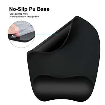 Mouse Pad with Wrist Support Gel Mouse Pad with Wrist Rest, Comfortable Computer Mouse Pad for Laptop, Pain Relief Mousepad with Non-Slip PU Base for Office & Home - Black