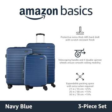 Amazon Basics 3-Piece Luggage Set (21", 26", 30"), Hardshell Suitcases With Wheels, Expandable For U...