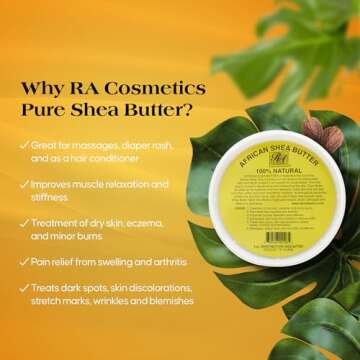 RA Cosmetic's 100% Natural Unrefined Yellow Shea Butter – Pure African Luxury Head-to-Toe Moisture Miracle for Radiant Skin and Luscious Hair - Sourced from Ghana, West Africa - 8oz Jar