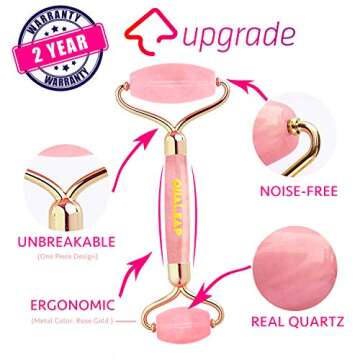 Jade Roller for Face 2 in 1 Gua Sha Tools Including Rose Quartz Roller and Jade Face Massager 100% Natural Jade Facial Roller Anti Aging Face Roller Massager (Rose)
