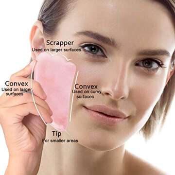 Jade Roller for Face 2 in 1 Gua Sha Tools Including Rose Quartz Roller and Jade Face Massager 100% Natural Jade Facial Roller Anti Aging Face Roller Massager (Rose)