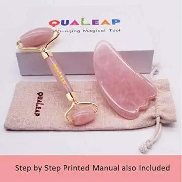 Jade Roller for Face 2 in 1 Gua Sha Tools Including Rose Quartz Roller and Jade Face Massager 100% Natural Jade Facial Roller Anti Aging Face Roller Massager (Rose)
