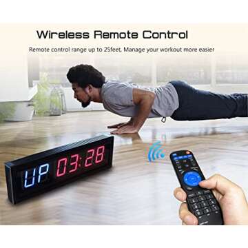 Naoeleii Gym Timer Clock for Home Gym with Remote, 11" Large Gym Clock Timer Stopwatch Count Down/Up, Workout Timer Interval Clock with Buzzer, LED Interval Training Timer for Home Garage Outdoors