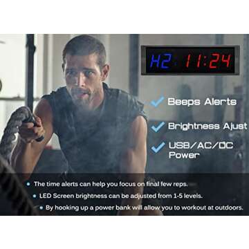 Naoeleii Gym Timer Clock for Home Gym with Remote, 11" Large Gym Clock Timer Stopwatch Count Down/Up, Workout Timer Interval Clock with Buzzer, LED Interval Training Timer for Home Garage Outdoors