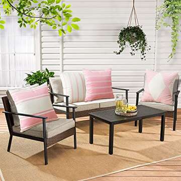 OTOSTAR Outdoor Waterproof Pillow Covers 18x18 Inch Geometry Decorative Throw Pillow Cases Square Modern Cushion Case Garden Throw Pillow Covers Pack of 4 Pillow Shell for Patio Furniture Couch (Pink)