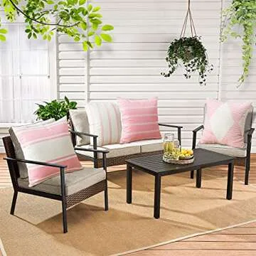 OTOSTAR Outdoor Waterproof Pillow Covers 18x18 Inch Geometry Decorative Throw Pillow Cases Square Modern Cushion Case Garden Throw Pillow Covers Pack of 4 Pillow Shell for Patio Furniture Couch (Pink)