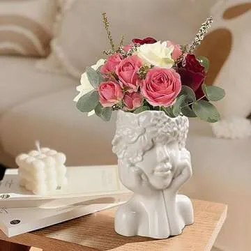 ComSaf Unique Modern Ceramic Face Vase for Decor