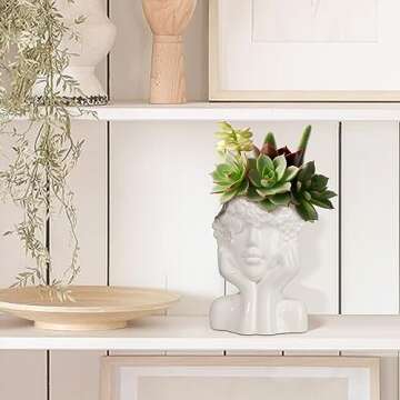 ComSaf White Ceramic Flower Vase for Decor,Modern Style Female Form Face Vase,Unique Flower Vase for Home Living Room Office Decor - Face Type A
