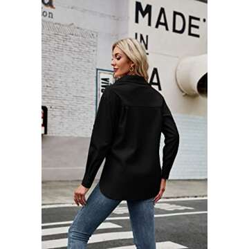 FERNGIRL Womens Button Front Faux PU Leather Jacket Shacket Casual Shirt Long Sleeve Blazer Coat with Bust Pocket