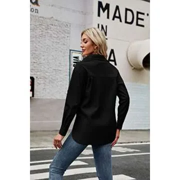 FERNGIRL Womens Button Front Faux PU Leather Jacket Shacket Casual Shirt Long Sleeve Blazer Coat with Bust Pocket