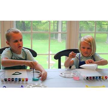 Kids Painting Party for 6 Children 6 Acrylic Paints, 6 Artist Brushes, 6 Palettes, 6 Canvas, 6 Aprons a Table Cloth and a Happy Birthday Button