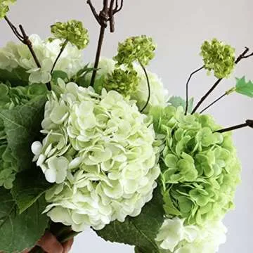 ZooeyRoose 3 pcs 21" Light Green Faux Hydrangea Flowers