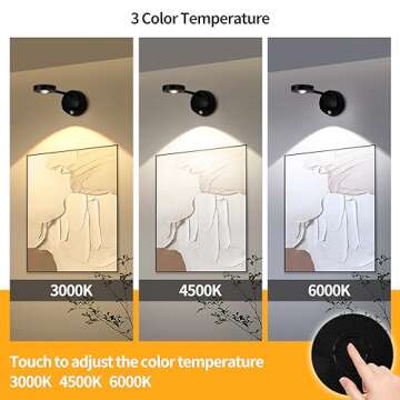 ZOOPEEN Rechargeable Cordless Picture Light,2200mAH Battery Operated Motion Sensor Wall Sconces,3 Color & Stepless Dimming Up Wall Art Lights for Paintings,Indoor Stick on Accent Lighting Decor(Black)