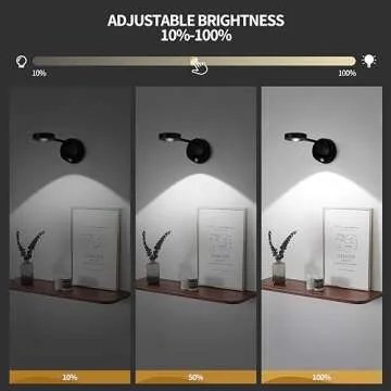 ZOOPEEN Rechargeable Cordless Picture Light,2200mAH Battery Operated Motion Sensor Wall Sconces,3 Color & Stepless Dimming Up Wall Art Lights for Paintings,Indoor Stick on Accent Lighting Decor(Black)